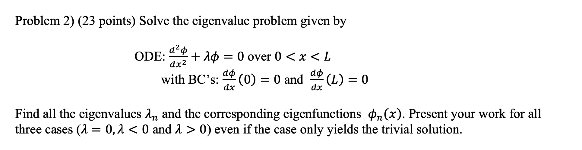 Solved Problem 2) (23 points) Solve the eigenvalue problem | Chegg.com