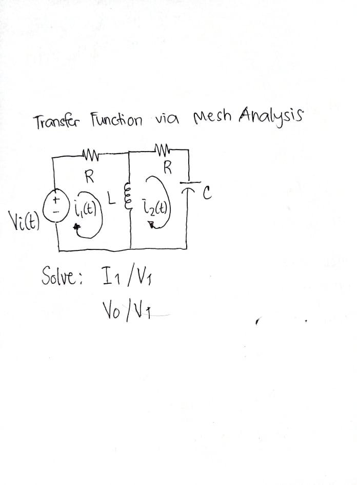 Solved Transfer Function via Mesh Analysis ww W R (, (t)) | Chegg.com