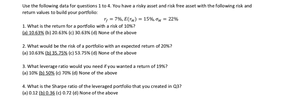 Solved Use the following data for questions 1 to 4. You have | Chegg.com