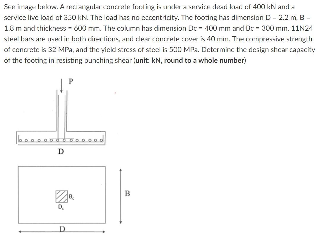 Solved See image below. A rectangular concrete footing is | Chegg.com