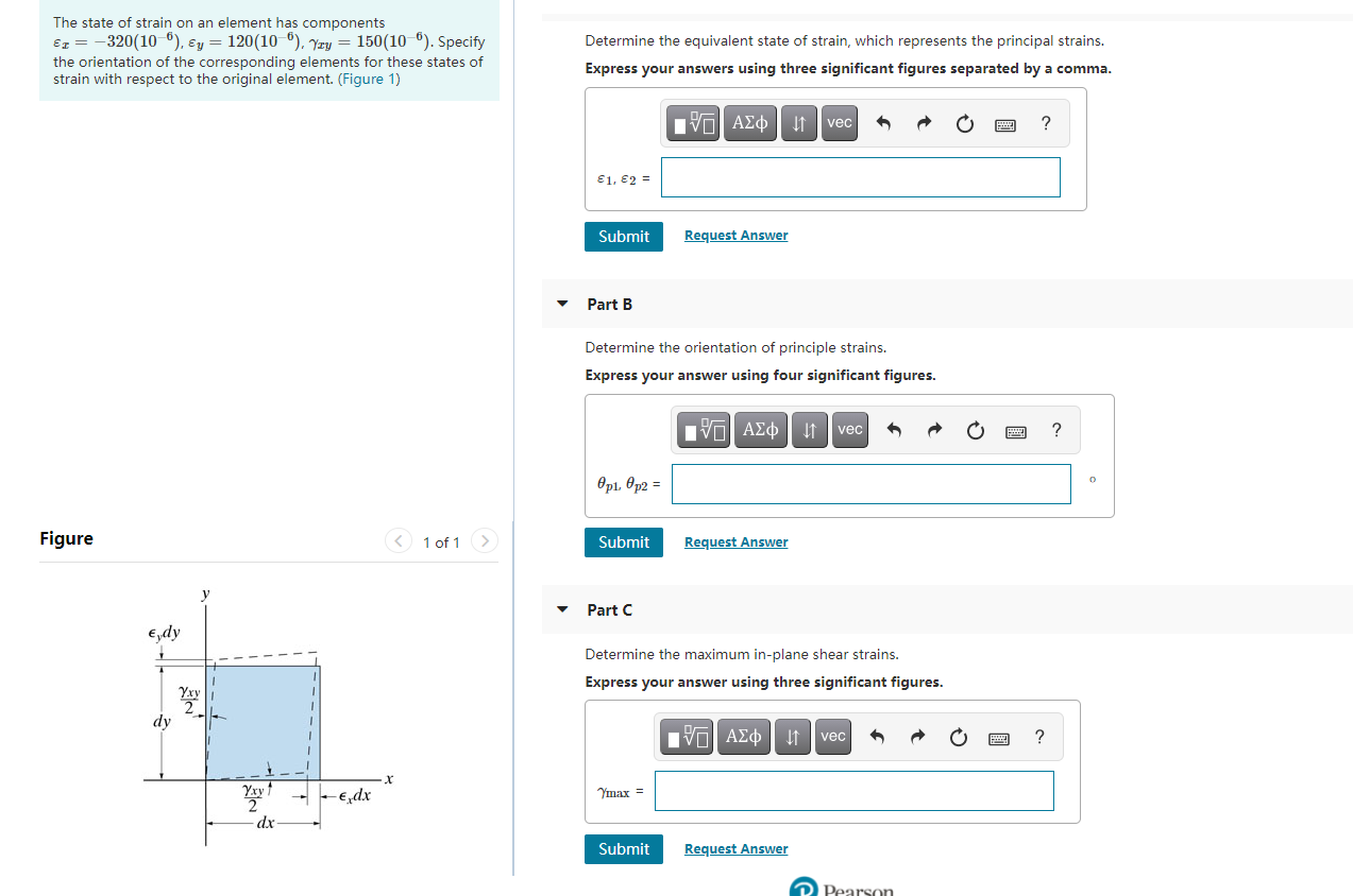 Solved The state of strain on an element has components | Chegg.com