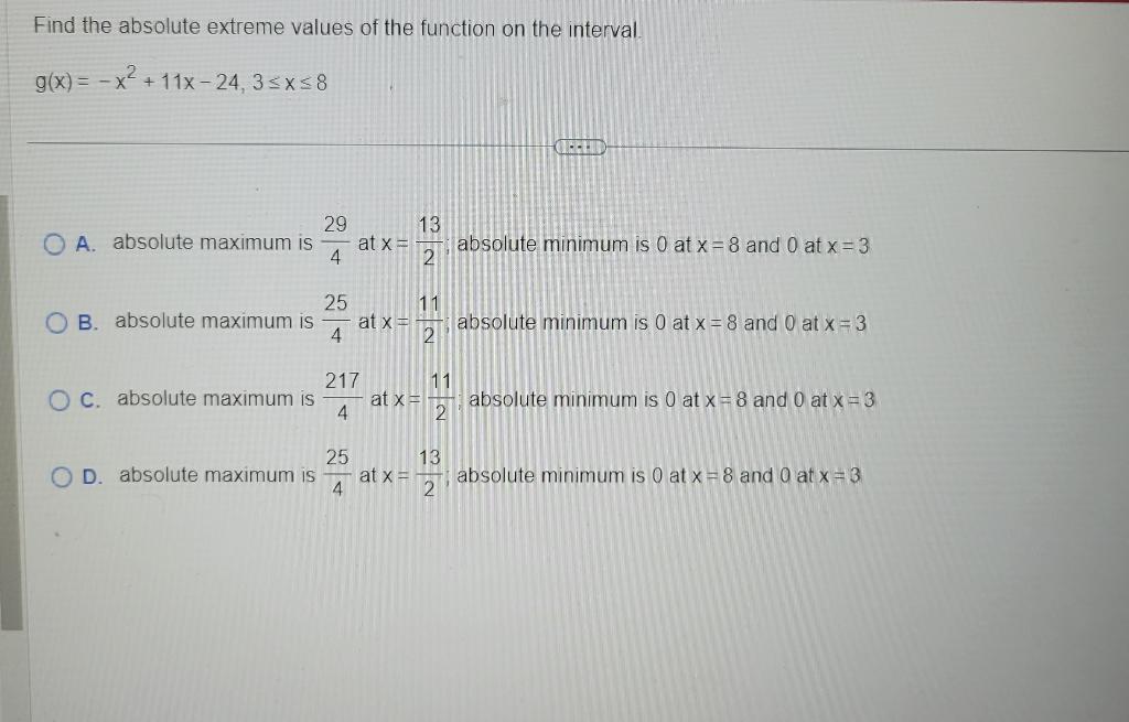 Solved Find the absolute extreme values of the function on | Chegg.com