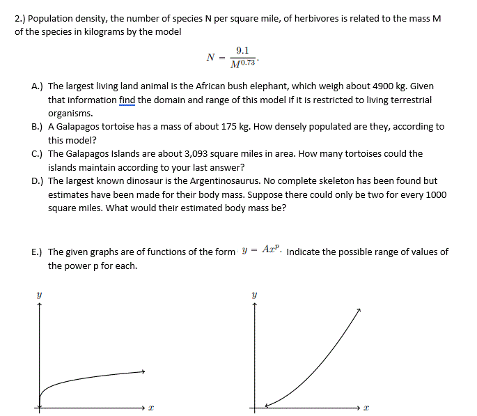 2.) Population density, the number of species N per | Chegg.com