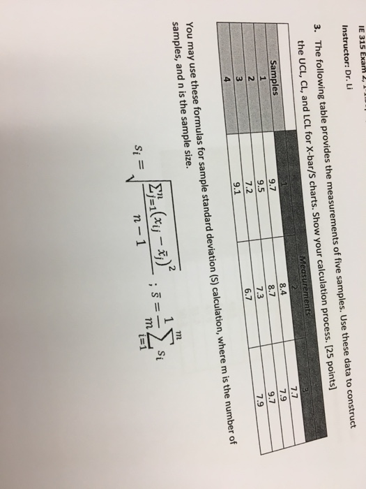 Solved IE 315 Exam, Instructor: Dr. Li The following table | Chegg.com