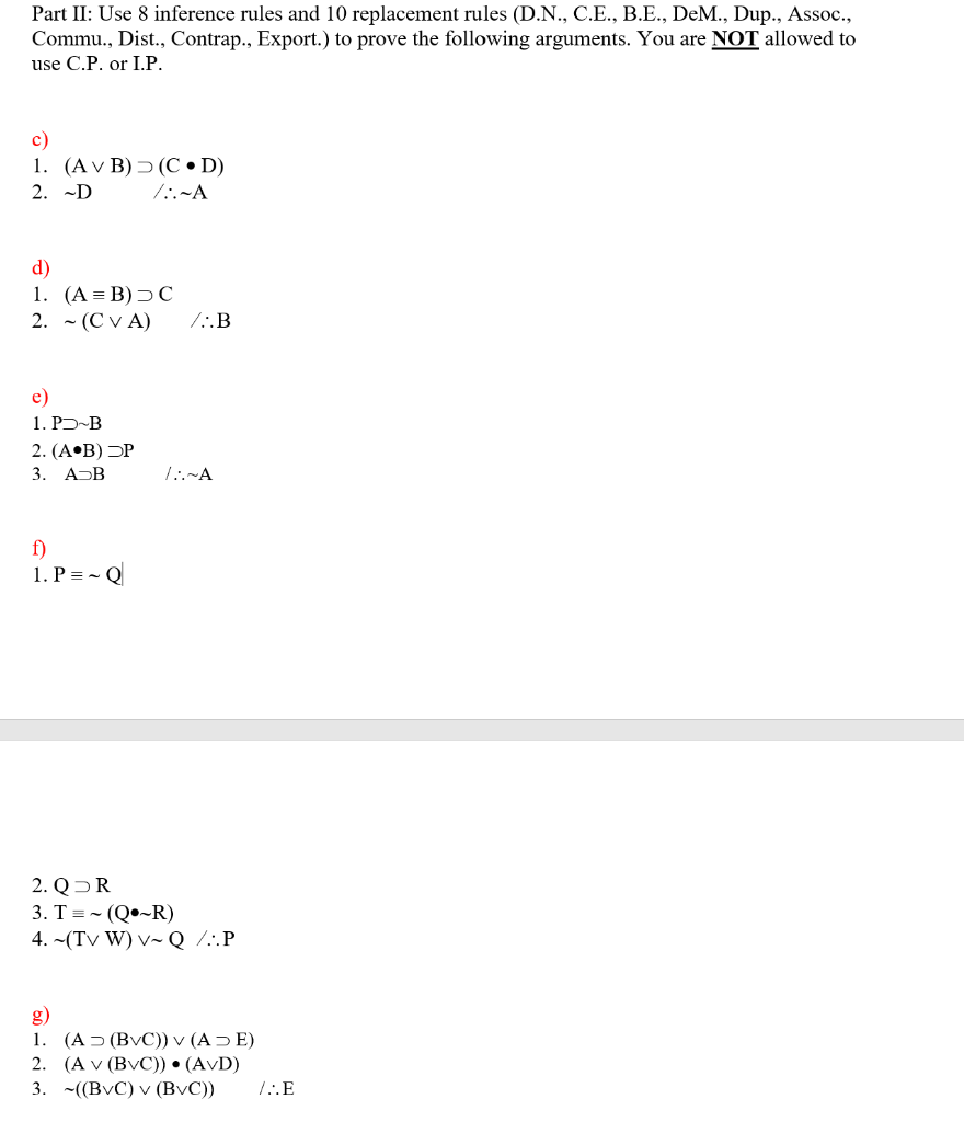 Solved Part Ii Use 8 Inference Rules And 10 Replacement Chegg Com