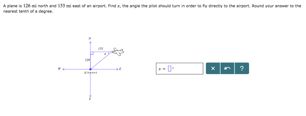 Solved A Plane Is 126 Mi North And 153 Mi East Of An Airp Chegg Com