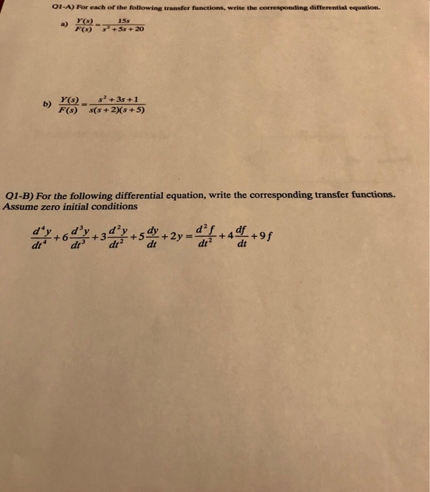 Solved OI-A) For each of the following transfer functions, | Chegg.com