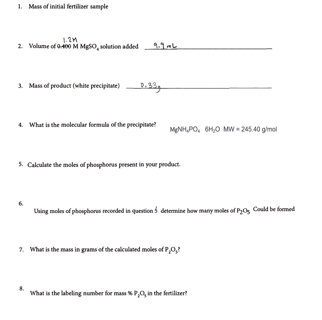 Solved Gravimetric analysis of Phosphate lab answer