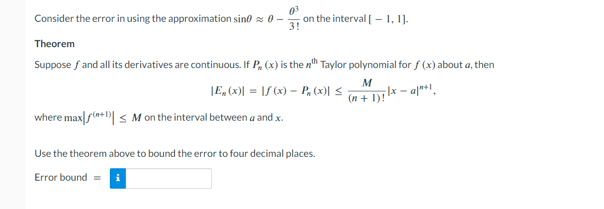 Solved Consider the error in using the approximation | Chegg.com
