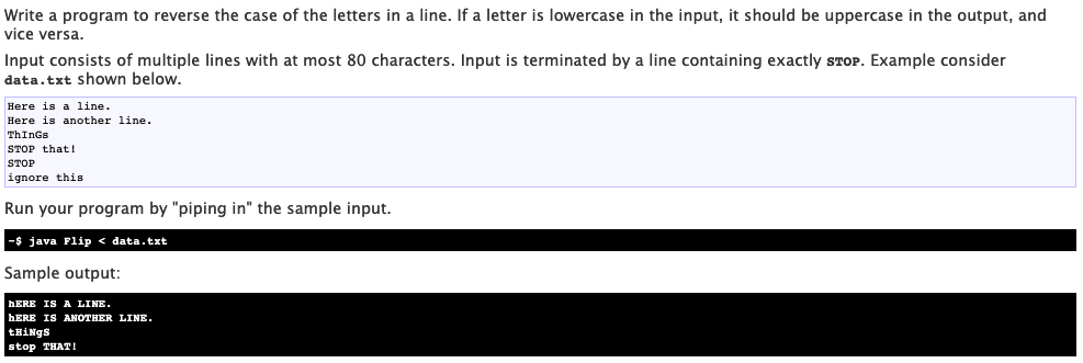 Write a program to reverse the case of the letters in a line. If a letter is lowercase in the input, it should be uppercase i