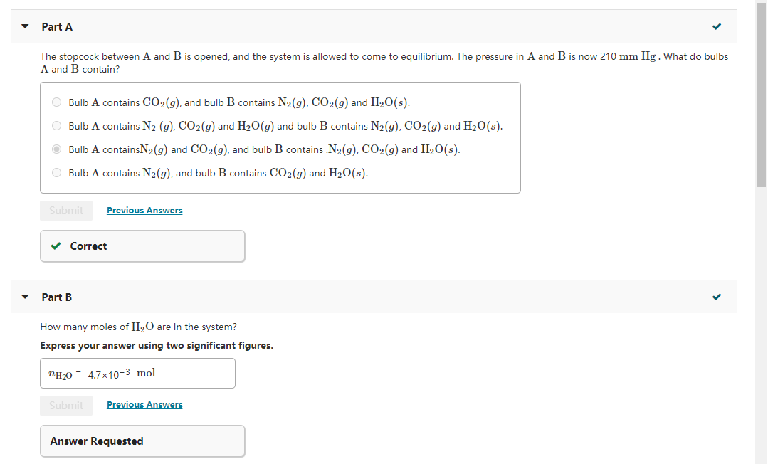 Solved Part A The stopcock between A and B is opened, and | Chegg.com