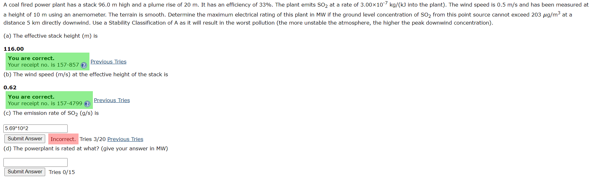 Solved A Coal Fired Power Plant Has A Stack 96 0 M High A Chegg Com