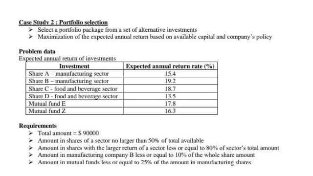 case study on portfolio selection