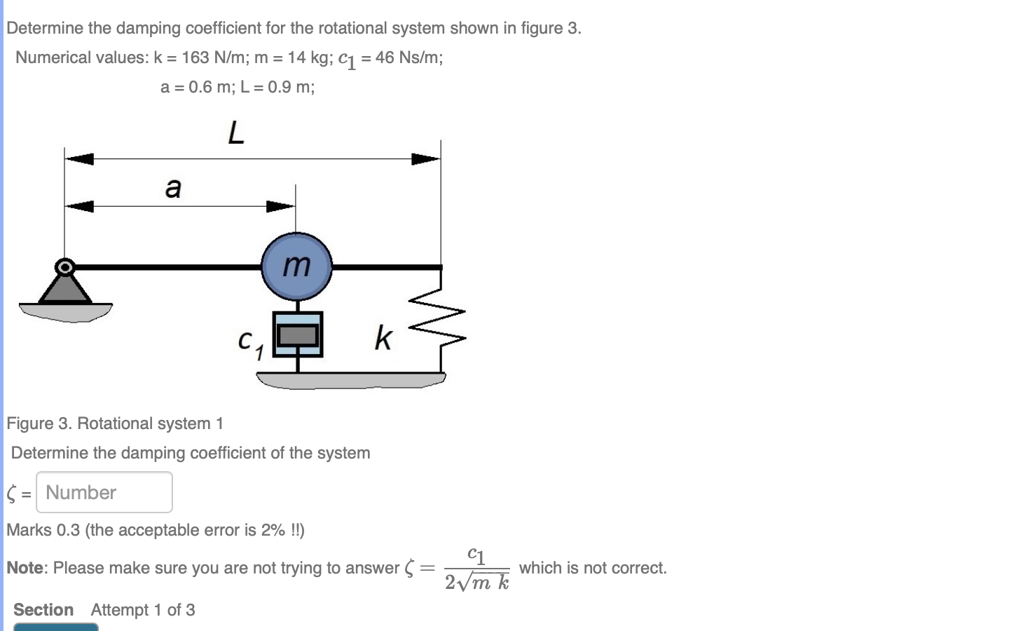 Solved Determine the damping coefficient for the rotational