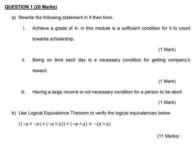 Solved QUESTION 1 (20 Marks) a) Rewrite the following | Chegg.com