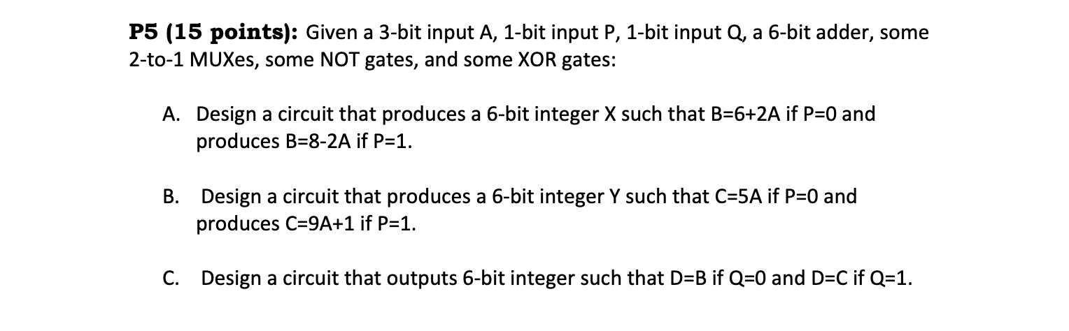 Solved P5 (15 points): Given a 3-bit input A, 1-bit input P, | Chegg.com