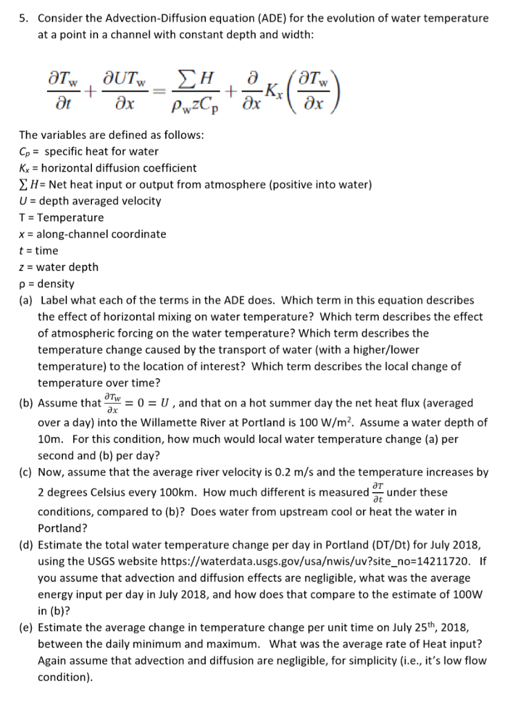 5. Consider the Advection-Diffusion equation (ADE) | Chegg.com
