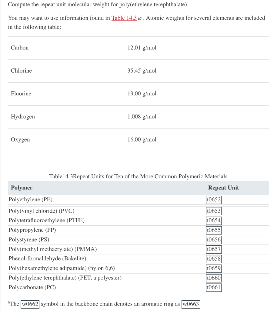 Solved Compute the repeat unit molecular weight for | Chegg.com