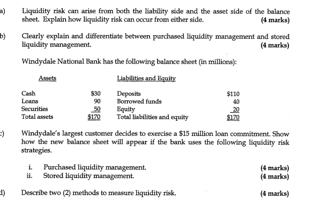 Solved A) B) Liquidity Risk Can Arise From Both The | Chegg.com