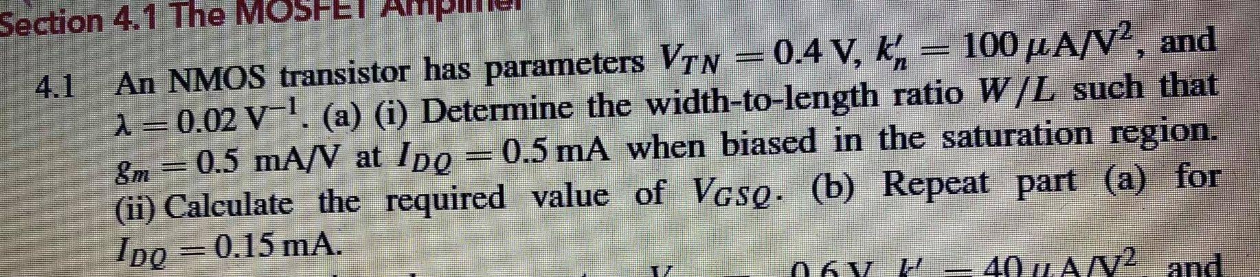Solved Section 4.1 The MOSFET AM An NMOS transistor has | Chegg.com