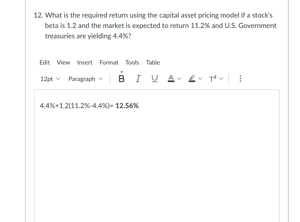 Solved 12. What is the required return using the capital | Chegg.com