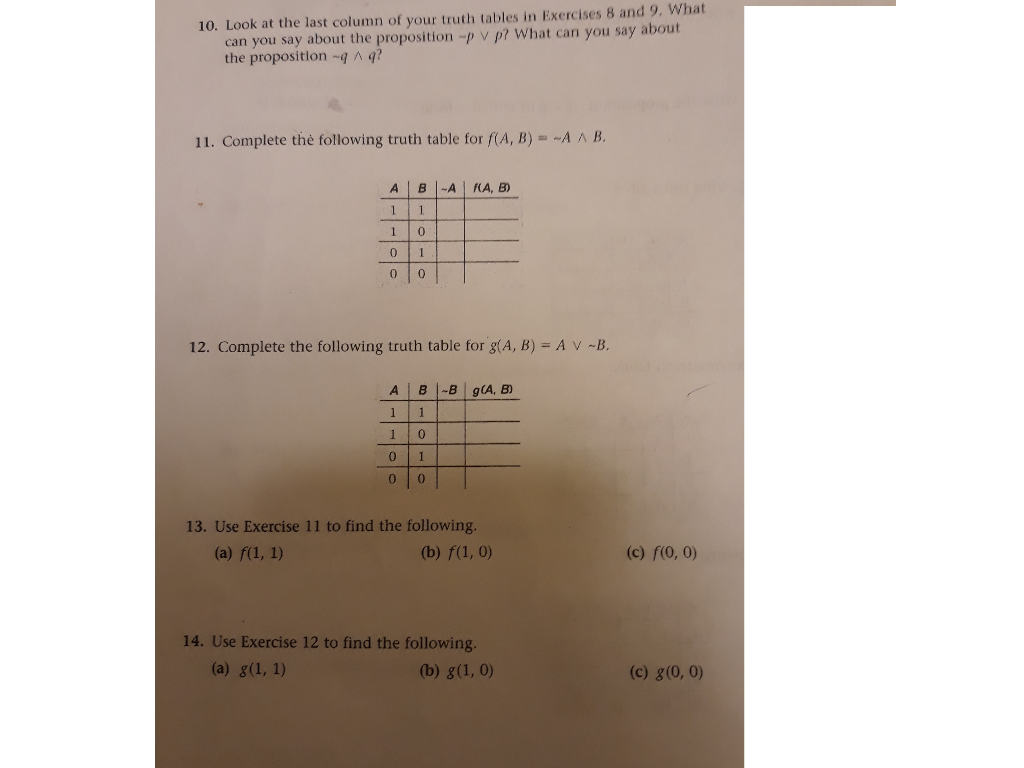 Solved 10. Look at the last column of your truth tables in | Chegg.com