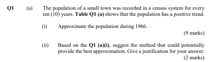 Solved Q1 (a) The population of a small town was recorded in | Chegg.com