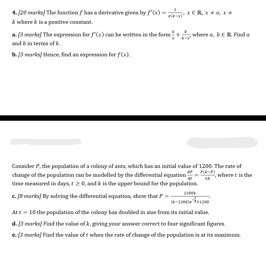 Solved 1 = A B 4. [20 Marks] The Function F Has A Derivative | Chegg.com