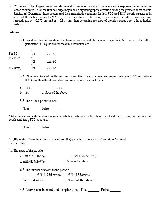 Solved 3. (24 points). The Burgers vector and its general | Chegg.com