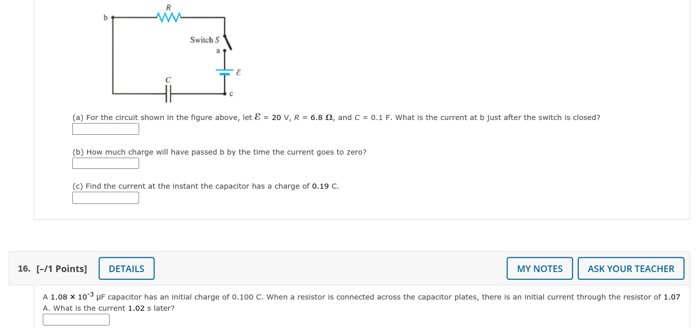 Solved W B Switch S E С с (a) For The Circuit Shown In The | Chegg.com