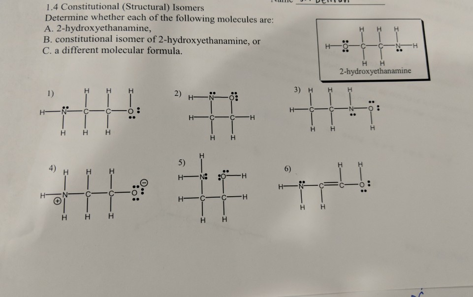 Solved 1.4 Constitutional (Structural) Isomers Determine | Chegg.com
