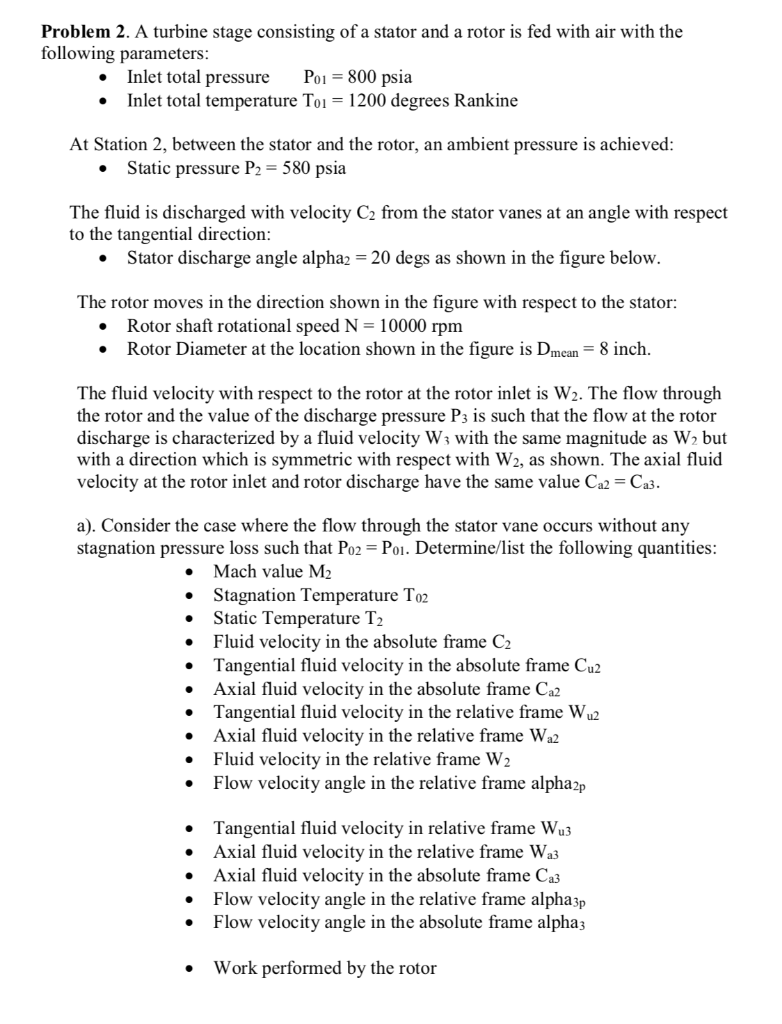 Problem 2. A turbine stage consisting of a stator and | Chegg.com