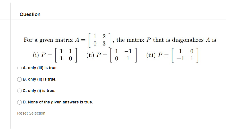 Solved Question For a given matrix A = 1 2 0 3 1 the matrix | Chegg.com