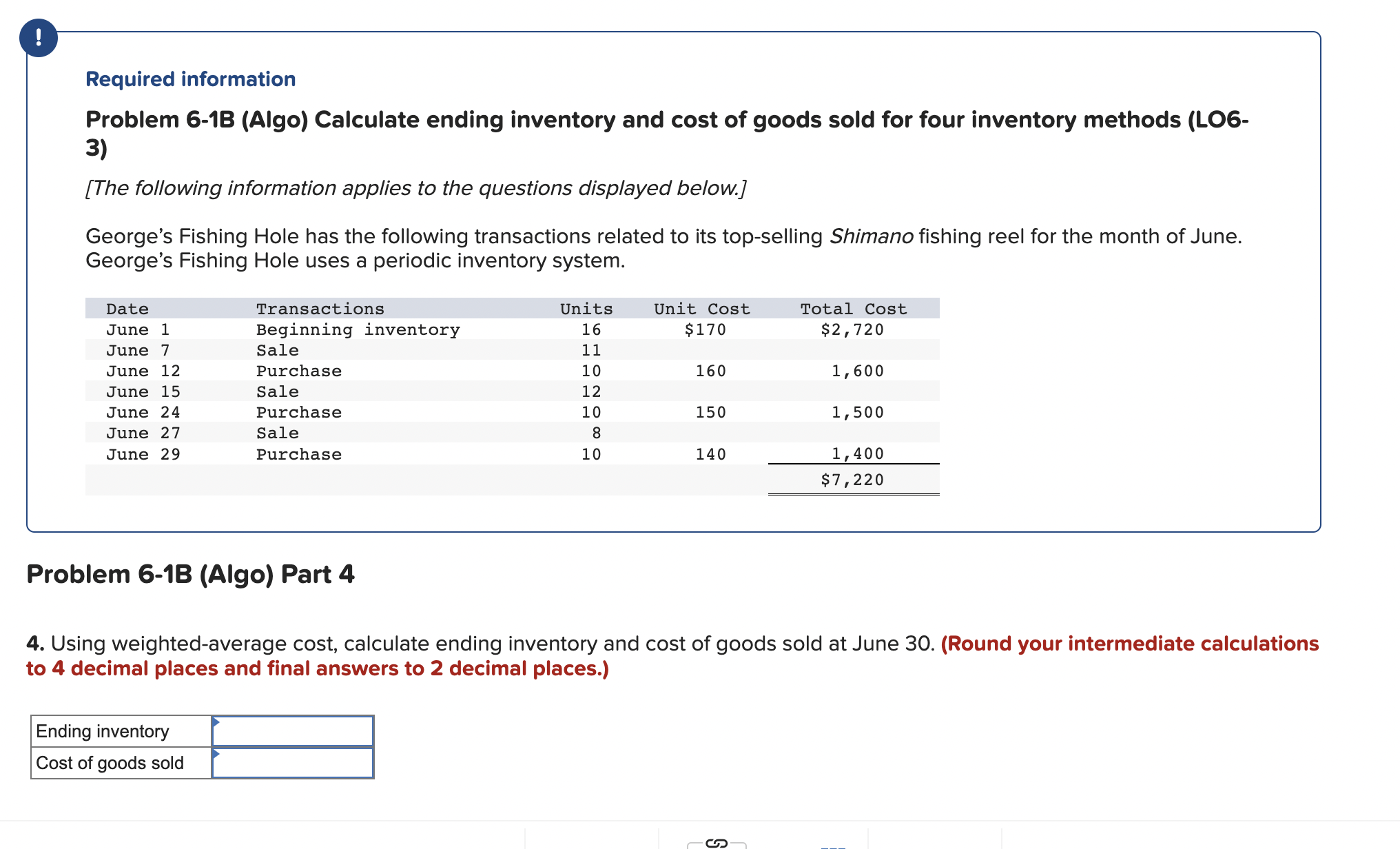 Solved Problem 6-1B (Algo) Calculate ending inventory and | Chegg.com