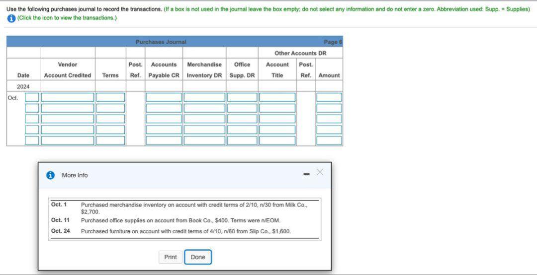 Solved Use the following purchases journal to record the | Chegg.com