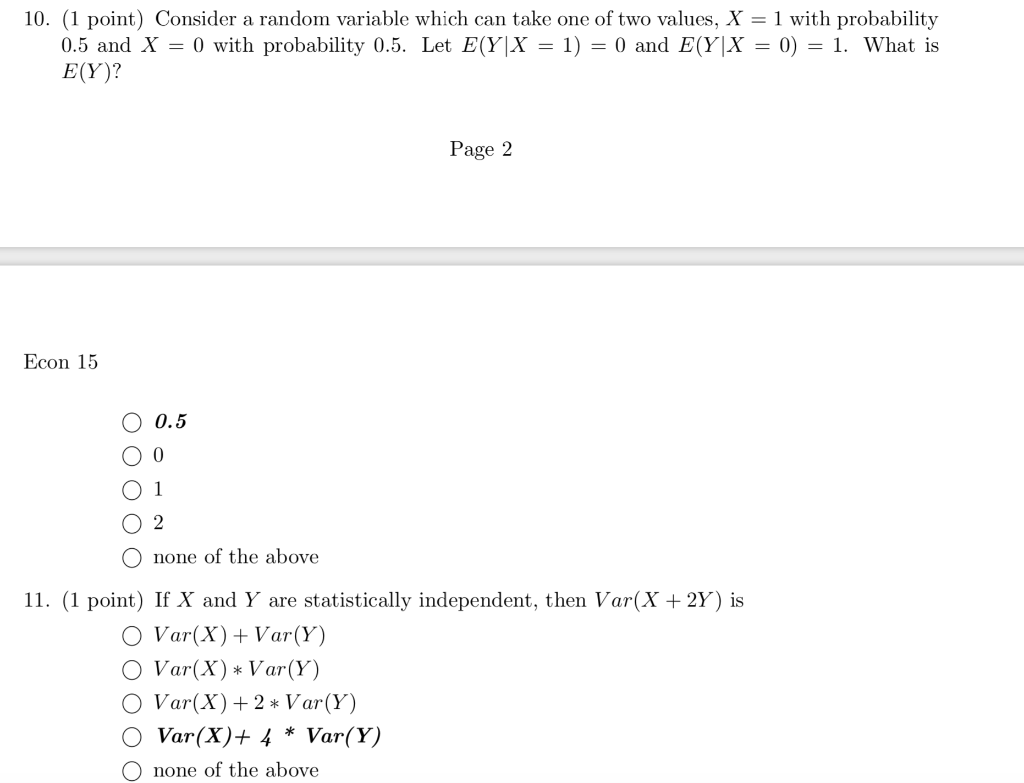 Solved 10. (1 point) Consider a random variable which can | Chegg.com