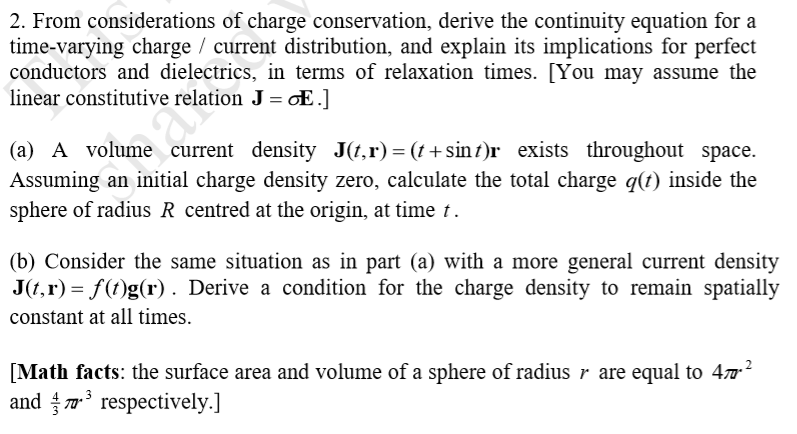 Solved 2. From Considerations Of Charge Conservation, Derive | Chegg.com