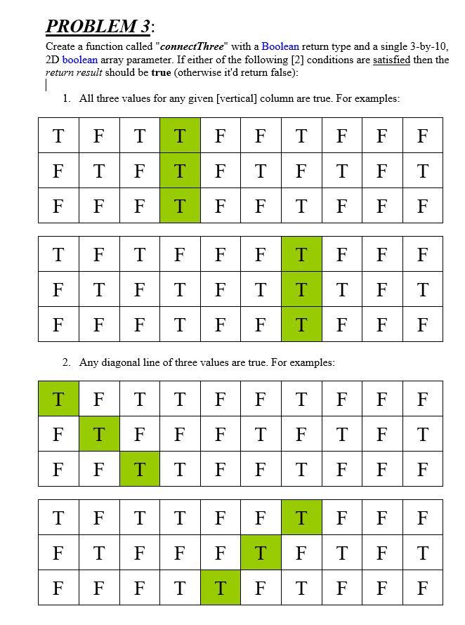Solved PROBLEM 3: Create a function called "connectThree" | Chegg.com