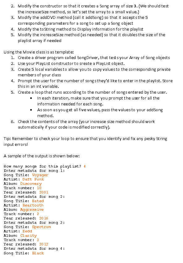 Song Plavlist On canvas, you received an Array of | Chegg.com