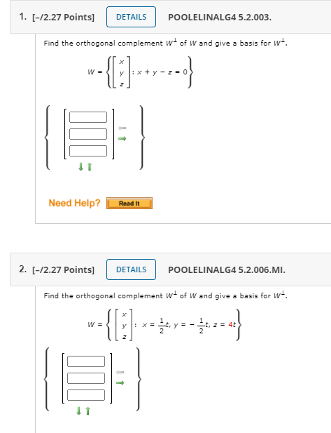 Solved 1. [-/2.27 Points] DETAILS POOLELINALG4 5.2.003. Find | Chegg.com