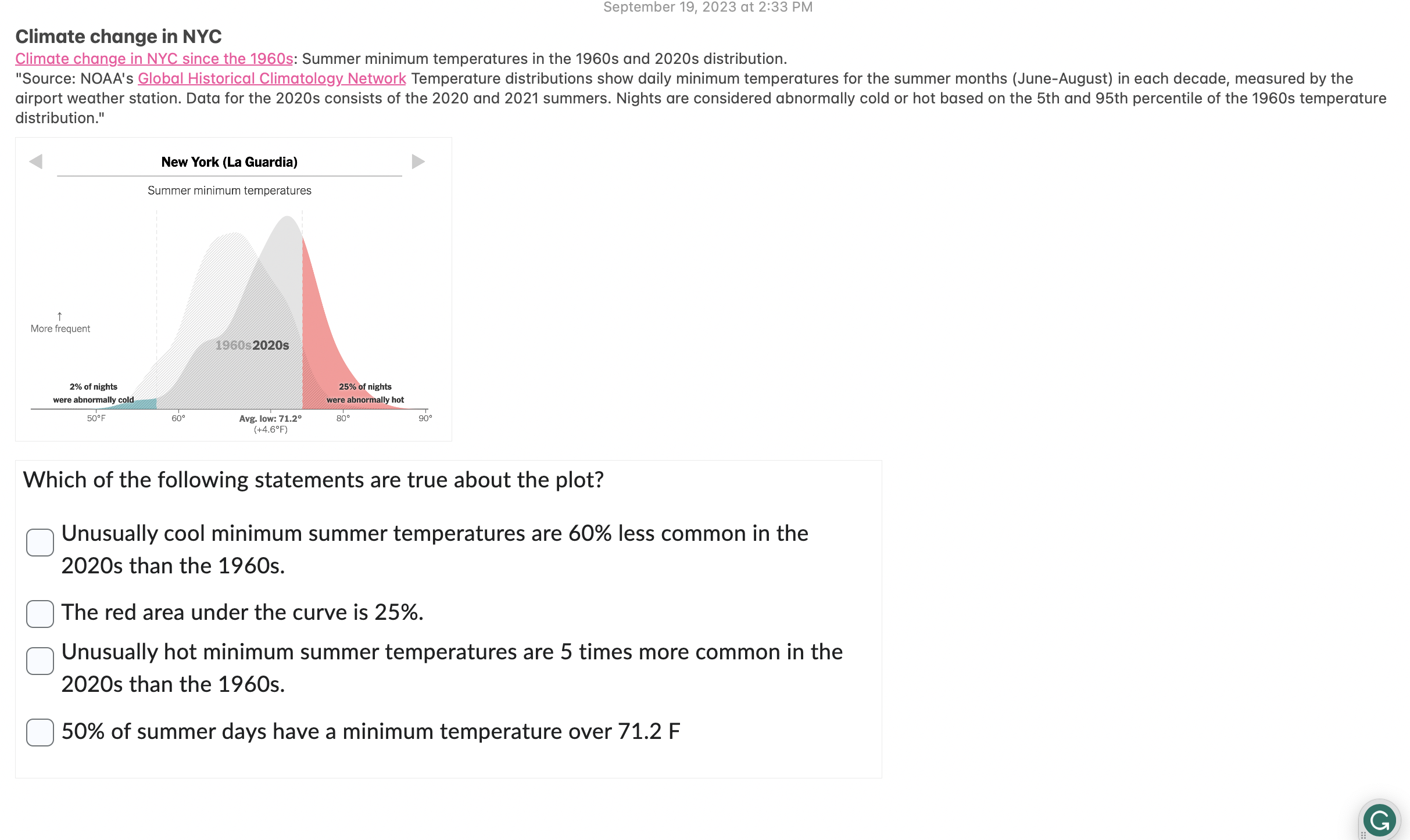 Solved Climate change in NYC Climate change in NYC since the | Chegg.com