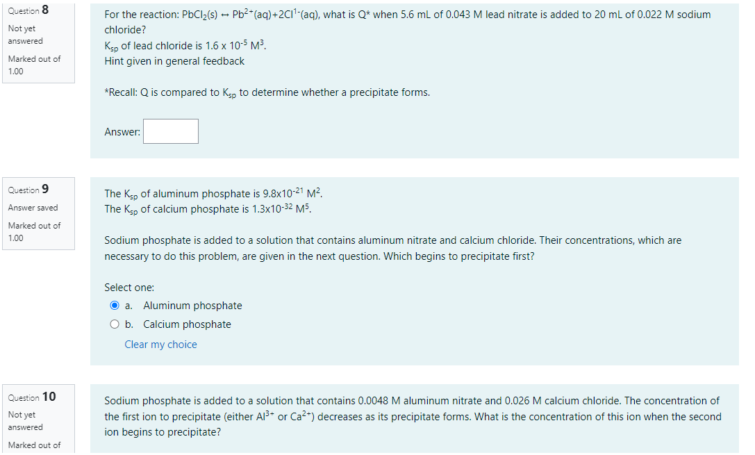 Solved Not yet chloride? answered Ksp of lead chloride is
