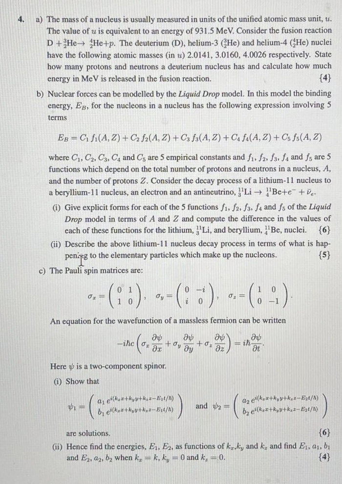Solved 4. a) The mass of a nucleus is usually measured in | Chegg.com