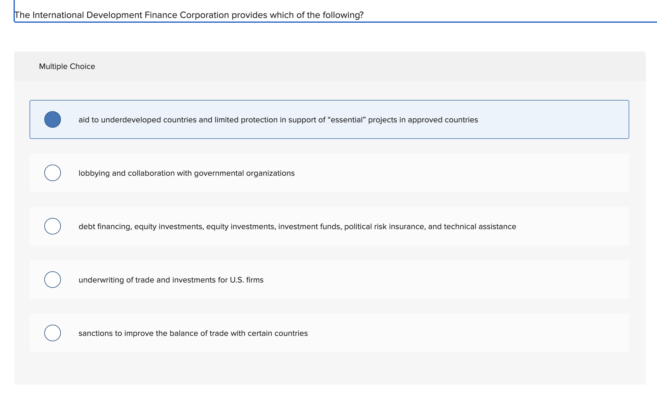 Solved The International Development Finance Corporation Chegg Com