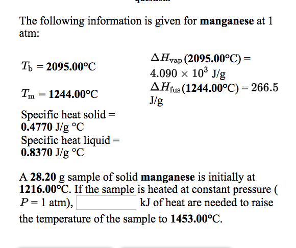 Solved following information is given for manganese at ,ap | Chegg.com