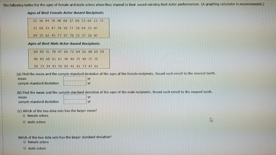 Solved The lists represent the age of actors (M) and