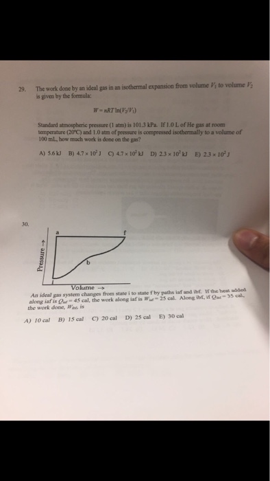 Solved The work done by an ideal gas in an isothermal | Chegg.com
