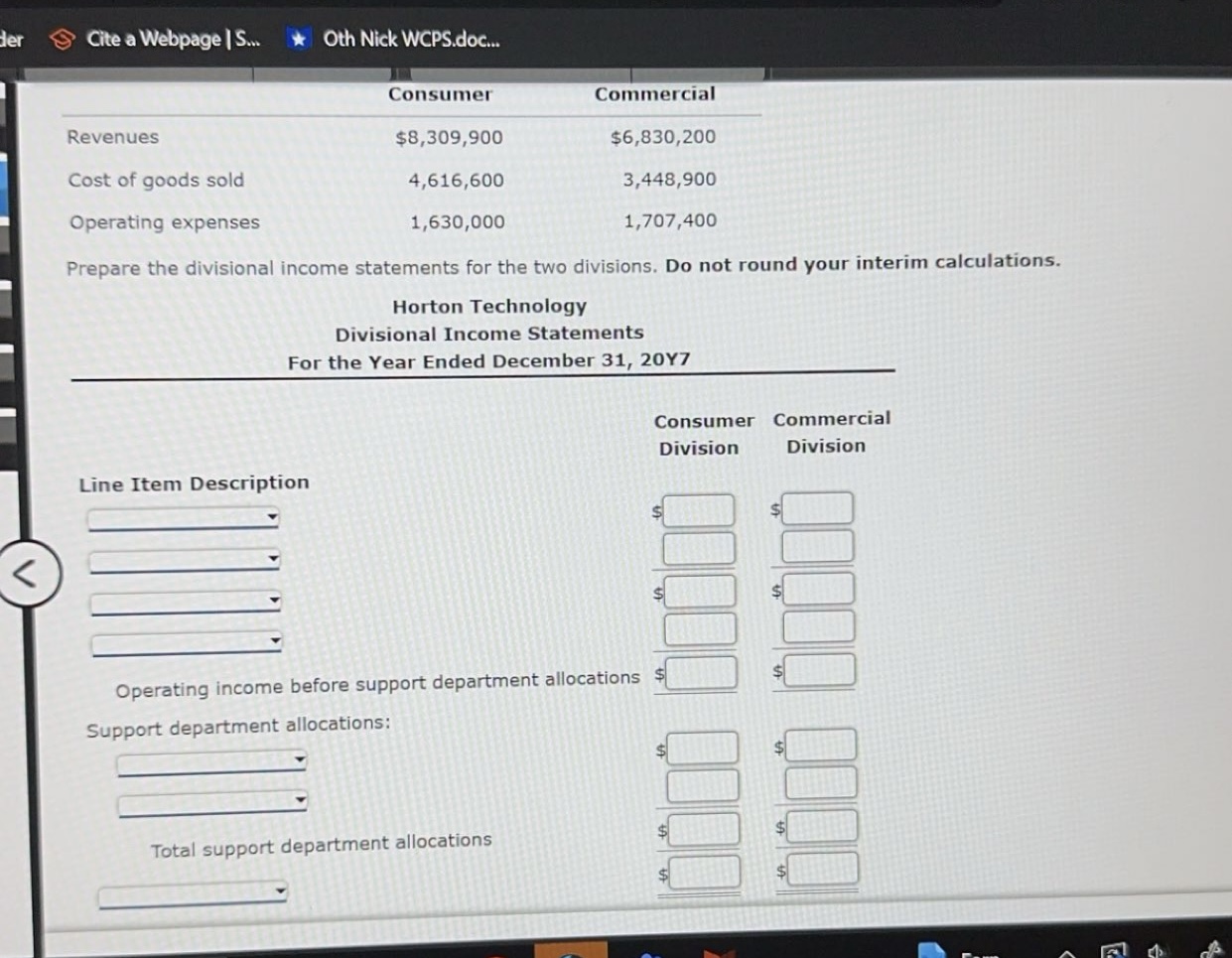 Divisional income statements with support department | Chegg.com