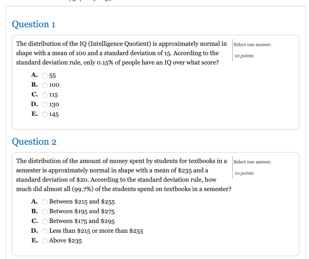 Solved Question 1 The Distribution Of The Iq Intelligence