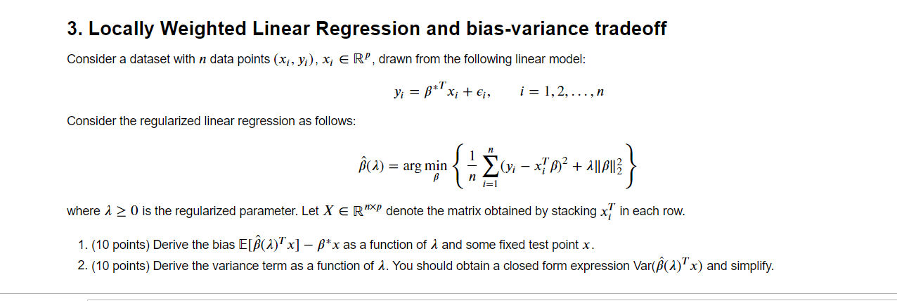 3. Locally Weighted Linear regression and | Chegg.com